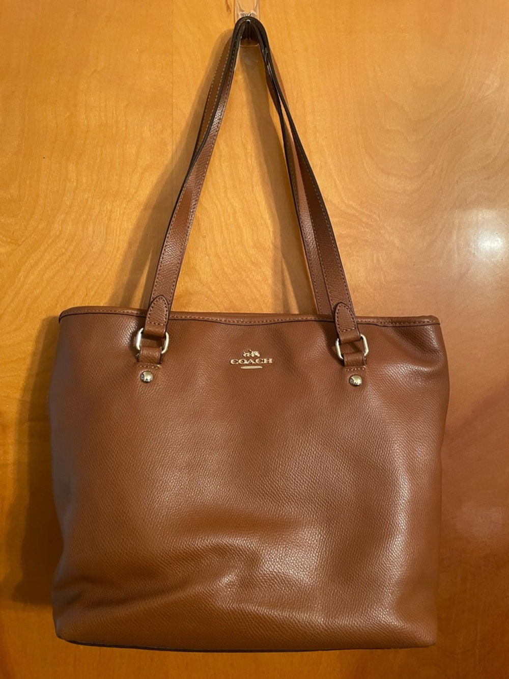 Coach Tan Pebbled Leather Tote with Gold-Tone Hardware